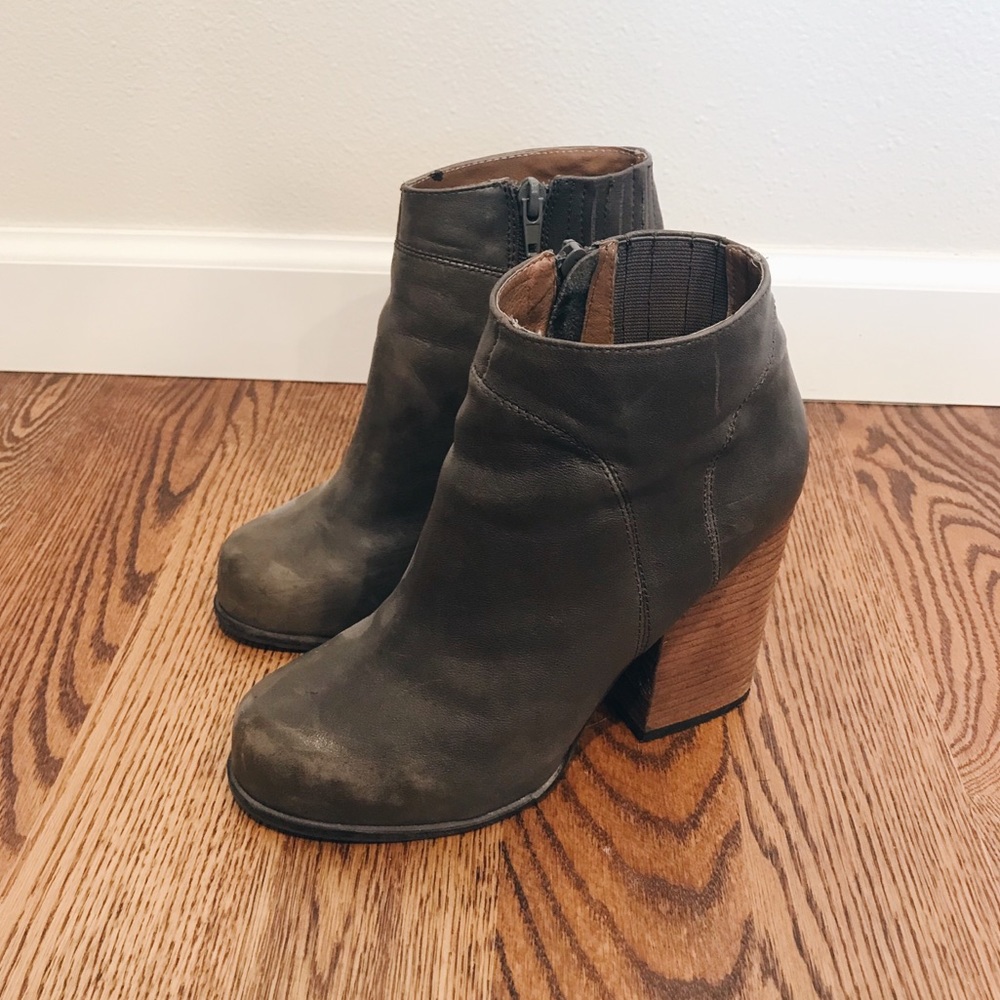 Nordstrom Olive Leather Block Heel Ankle Boots